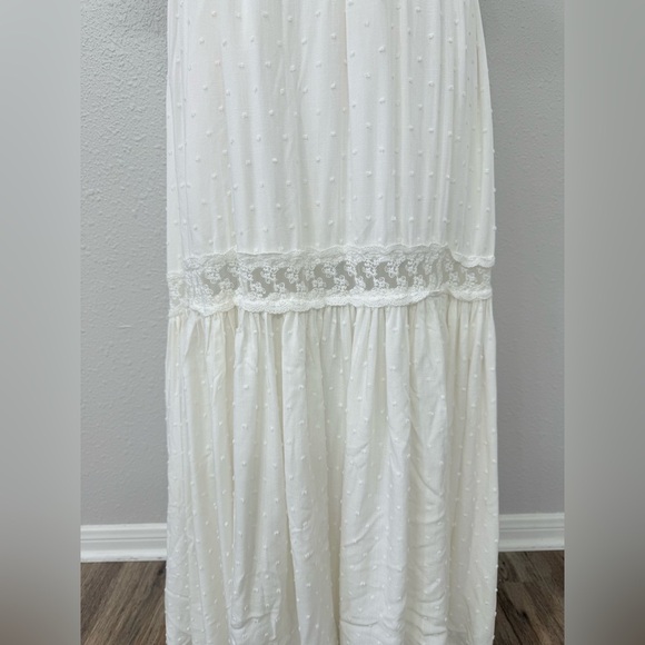 Baltic Born Rayne Deep V Swiss Dot Ivory Maxi Dress Wedding Anniversary Size M - Picture 7 of 12